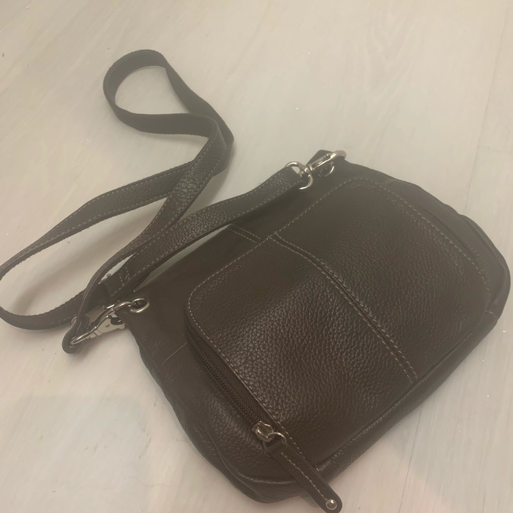 TIGNANELLO- Crossbody, Pebbled Leather, Adjustable Strap, Chocolate Brown